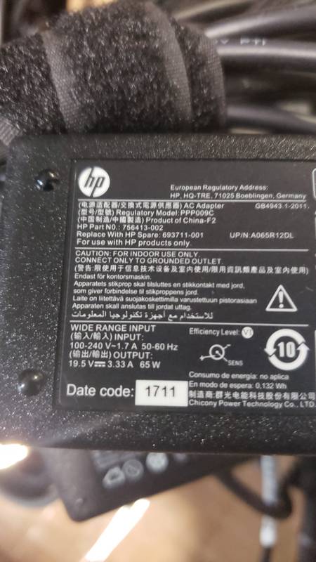 CHARGEUR ALIMENTATION ORDINATEUR PORTABLE HP 65W ORIGINAL 19,5V 3,33A